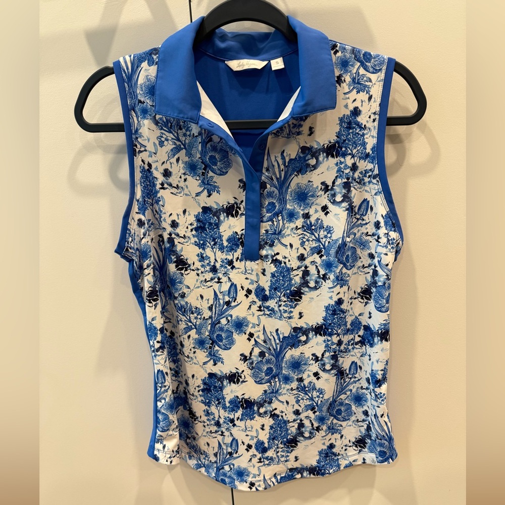Lady Hagen Blue and White Floral Tank Top